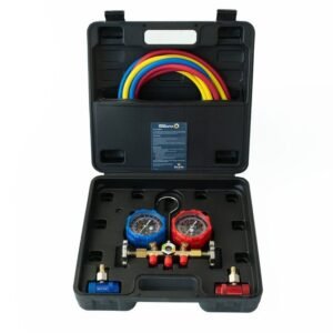 Manifold com Mangueiras 150cm + Engates Alta/Baixa para R1234YF com Maleta Premium R22/R134/R1234yf com Manípulos Metálicos