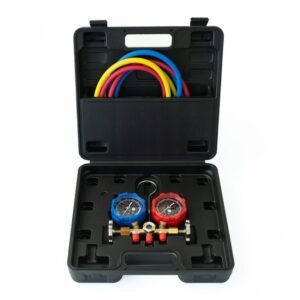 Manifold com Mangueiras 90cm com Maleta Premium R22/R134/R404 e Manípulos Metálicos