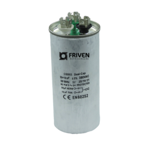 Capacitor Duplo 50 + 10UF 380V Alumínio CBB65 - Friven